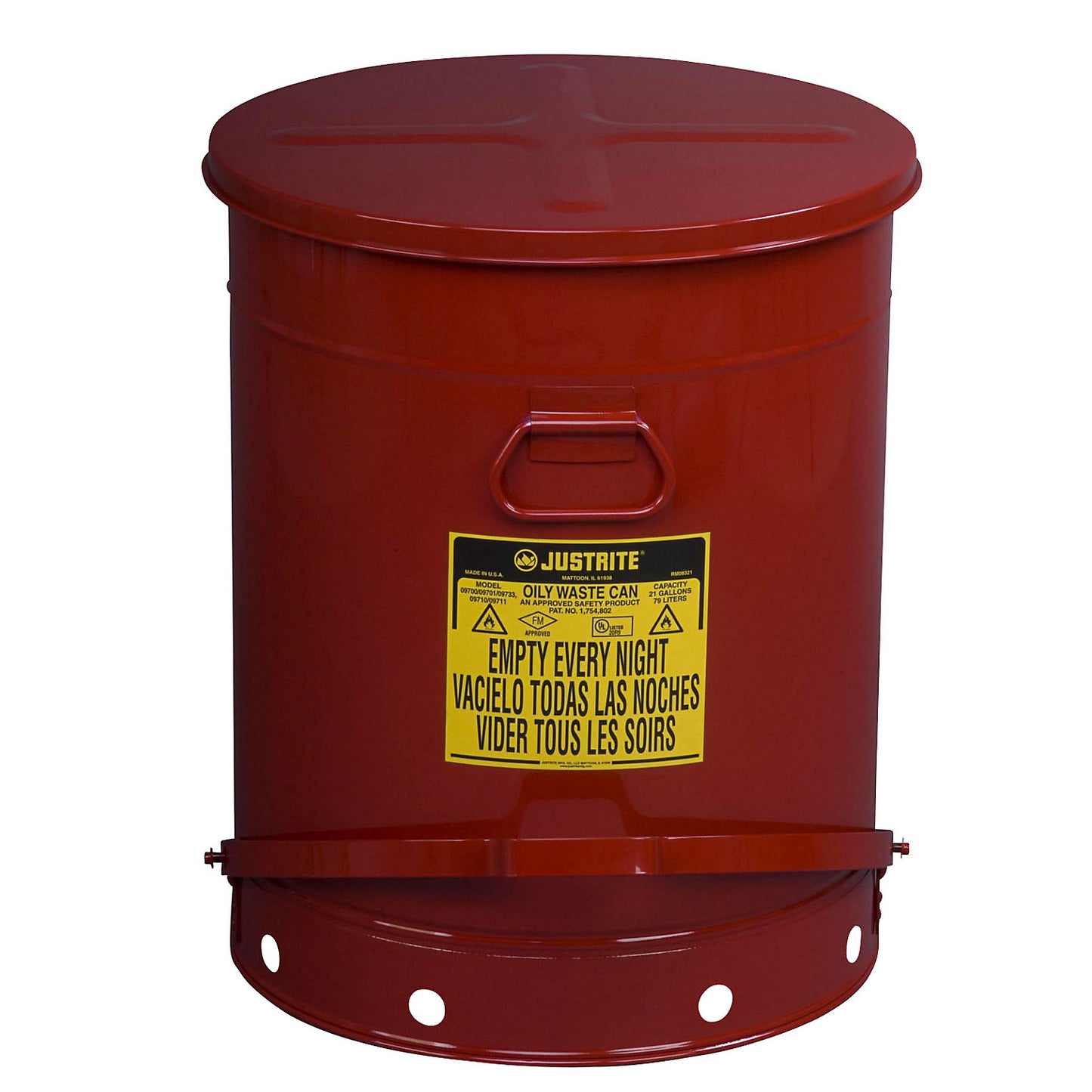 Fire protection container, sheet steel, round, with foot pedal, capacity 79 l.