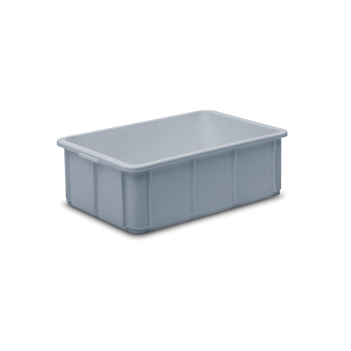 Stacking container made of polypropylene, capacity 20 l, external dimensions LxWxH 600 x 400 x 125 mm, grey.