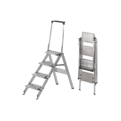 Aluminium folding steps, ribbed aluminium steps, with safety rail, 4 steps.