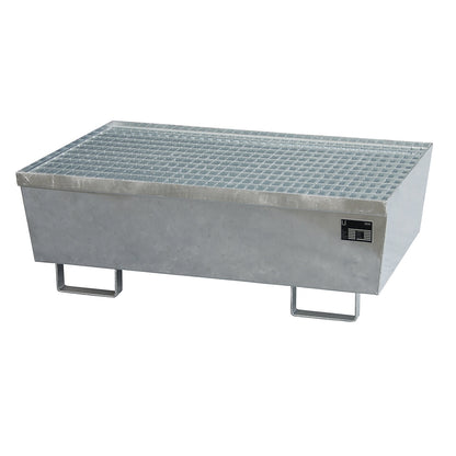 Steel sump tray with edge profiles, for 2 x 200 l drums, hot dip galvanised.