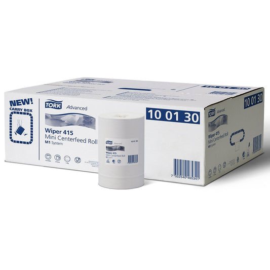 Multi-purpose mini centrefeed paper wipes, 1-ply, white, pack of 11 rolls, universal quality, unperforated.