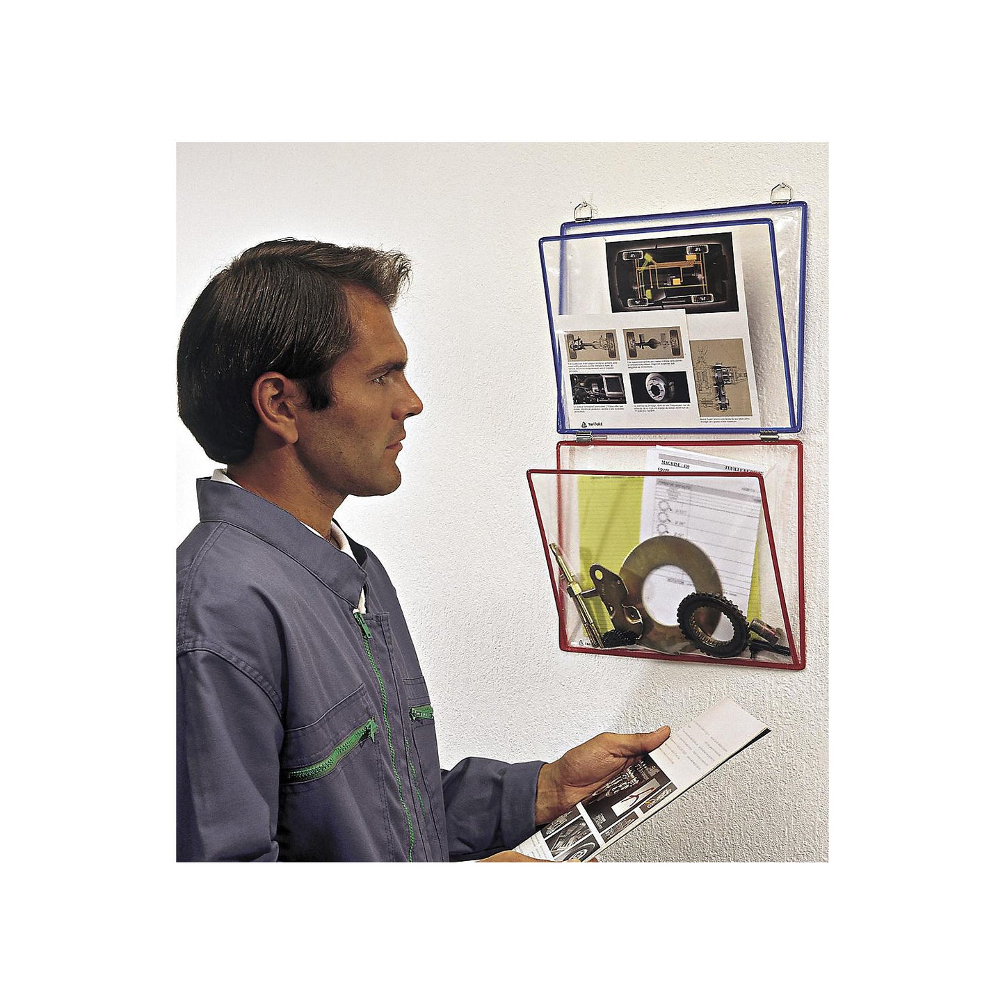 Clear view leaflet pocket, WxH 340 x 255 mm, pack of 5, assorted colours.