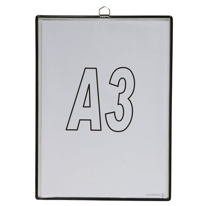 Clear view pocket, for size A3, black, pack of 10.