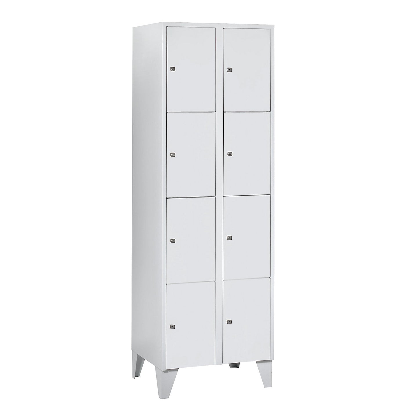 Munich 4-fold compartment locker, 2 compartments, light grey, W 600 mm, with feet.