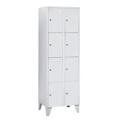 Munich 4-fold compartment locker, 2 compartments, light grey, W 600 mm, with feet.
