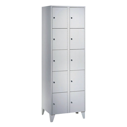 München 5-fold compartment locker, 2 compartments, light grey, W 600 mm, with feet.