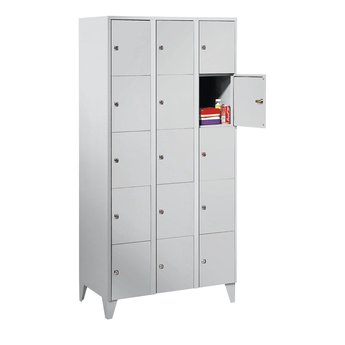 München 5-fold compartment locker, 3 compartments, light grey, W 900 mm, with feet.