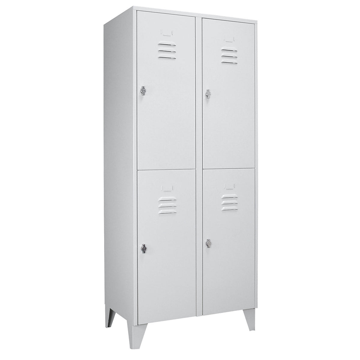 Berlin 2 double deck clothes locker, 2 compartments, light grey, width 800 mm, flat roof shape.