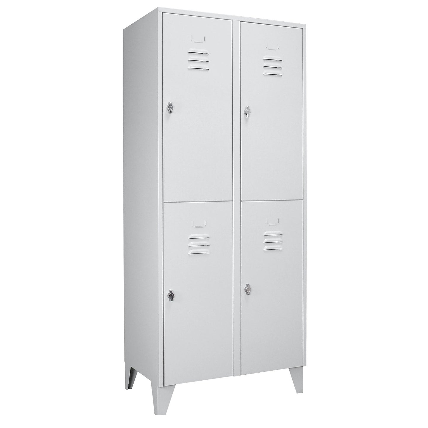 Berlin 2 double deck clothes locker, 2 compartments, light grey, width 800 mm, flat roof shape.