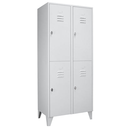 Berlin 2 double deck clothes locker, 2 compartments, light grey, width 800 mm, flat roof shape.