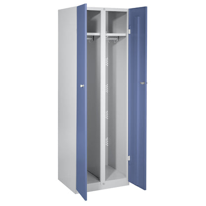 Frankfurt clean and dirty locker, 1 compartment with centre partition, W 600 mm, light grey / pigeon blue.