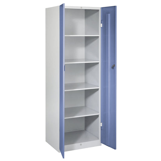 Frankfurt cleaning cupboard, 4 shelves, W 600 mm, pigeon blue doors.