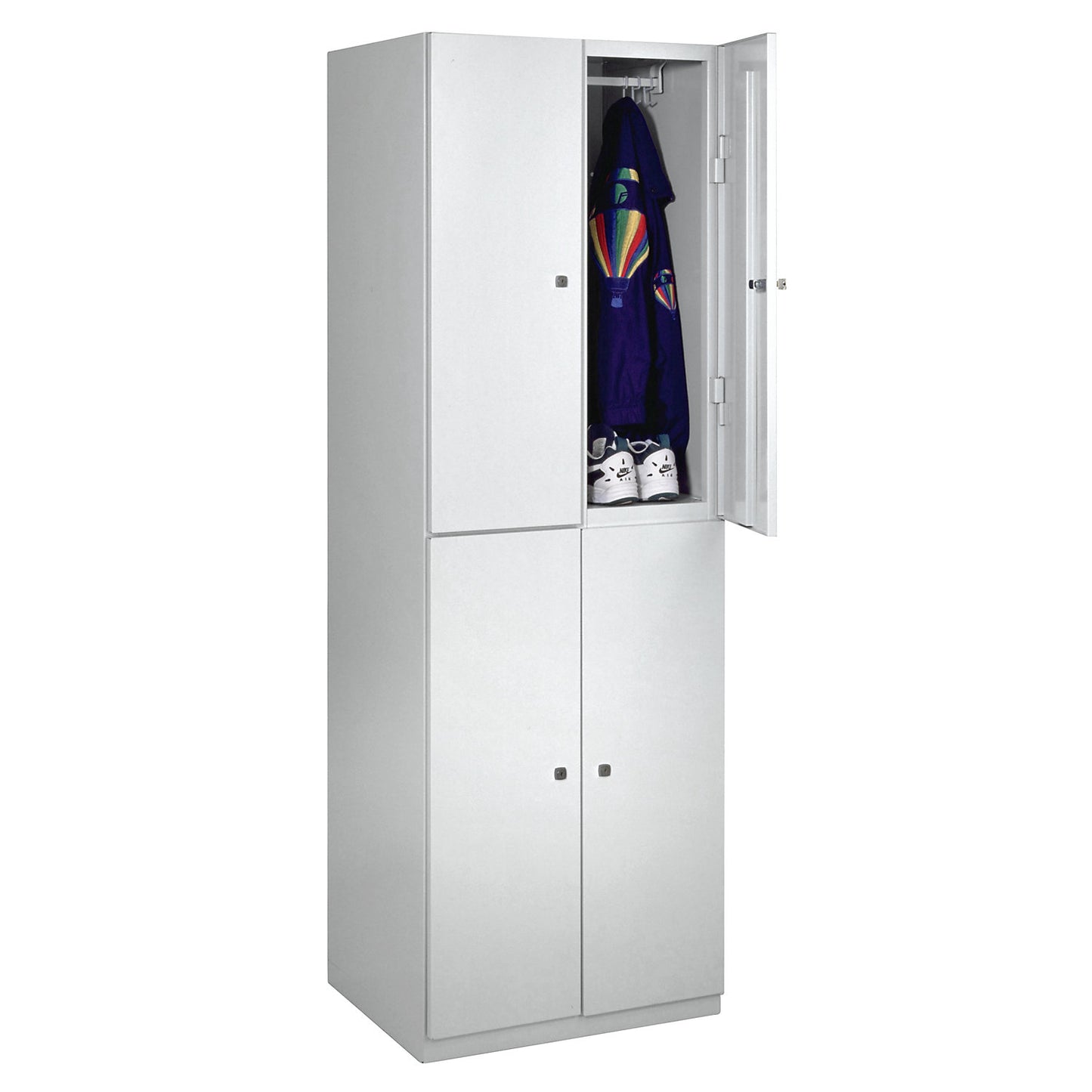 Frankfurt double deck clothes locker, 2 compartments, W 600 mm, light grey.