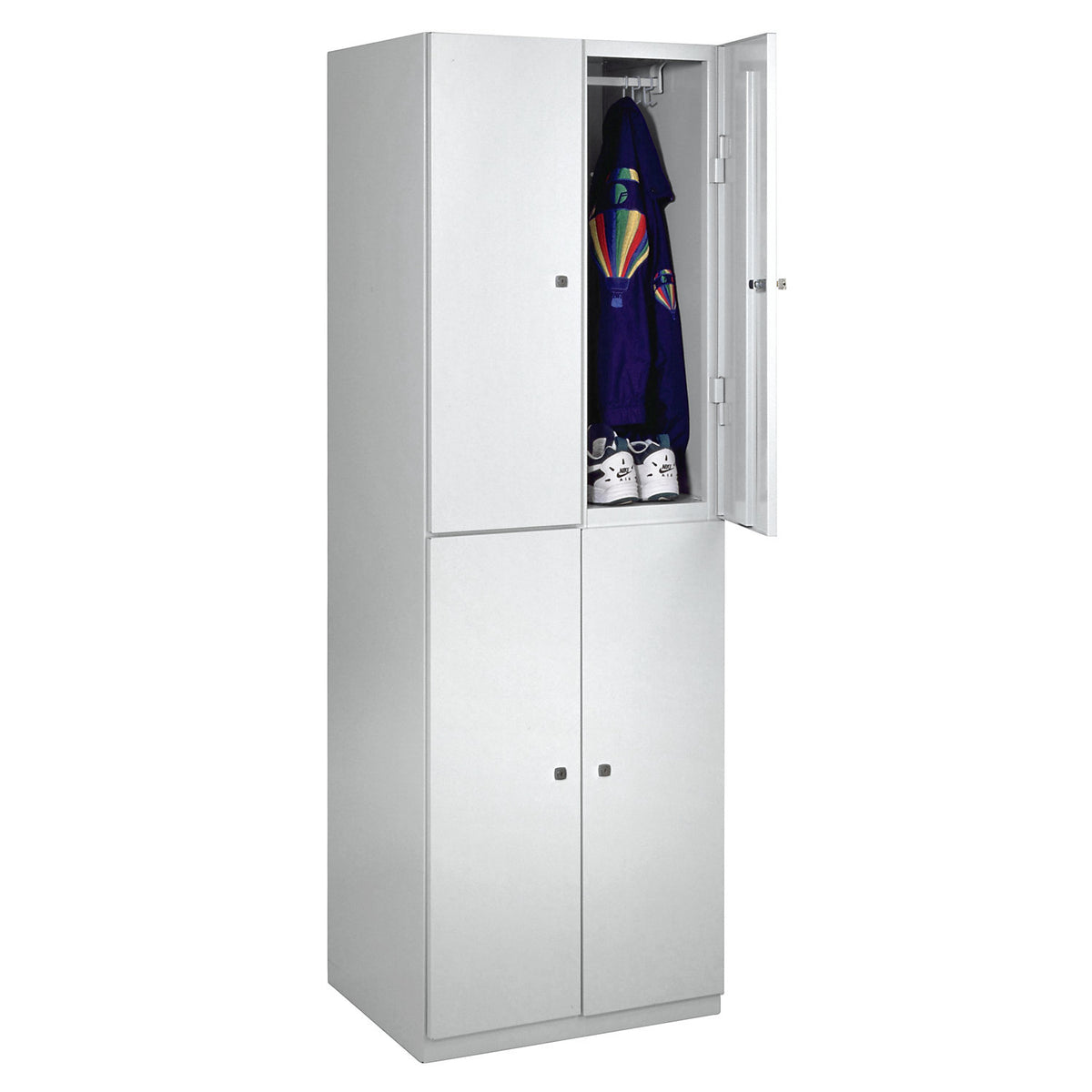 Frankfurt double deck clothes locker, 2 compartments, W 600 mm, light grey.