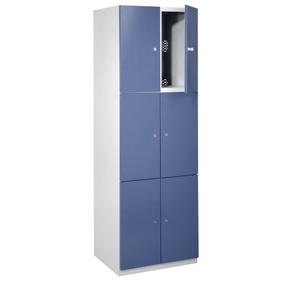 Frankfurt 3-fold compartment locker, 2 compartments, W 600 mm, light grey / pigeon blue.