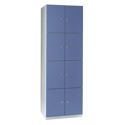 Frankfurt 4-fold compartment locker, 2 compartments, W 600 mm, light grey / pigeon blue.
