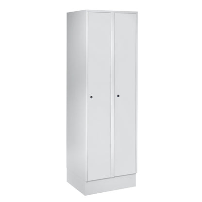 Munich locker, 2 compartments, light grey, W 600 mm, with base plinth.