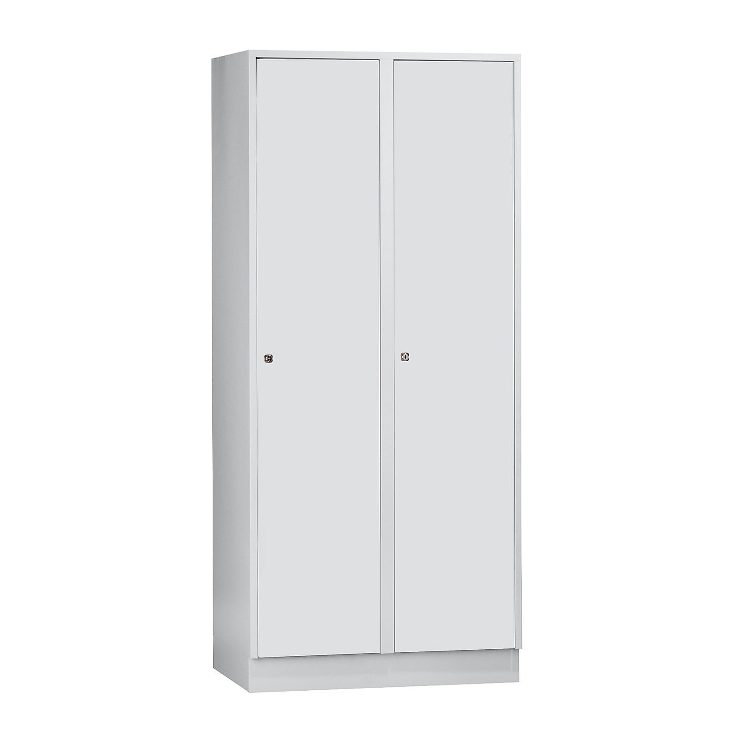Munich locker, 2 compartments, light grey, W 800 mm, with base plinth.