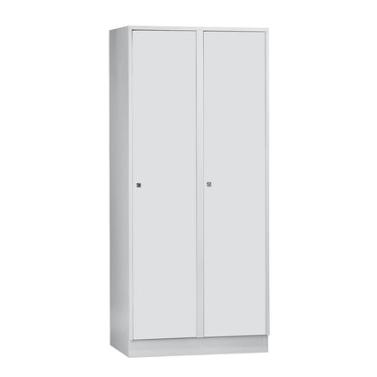 Munich locker, 2 compartments, light grey, W 800 mm, with base plinth.