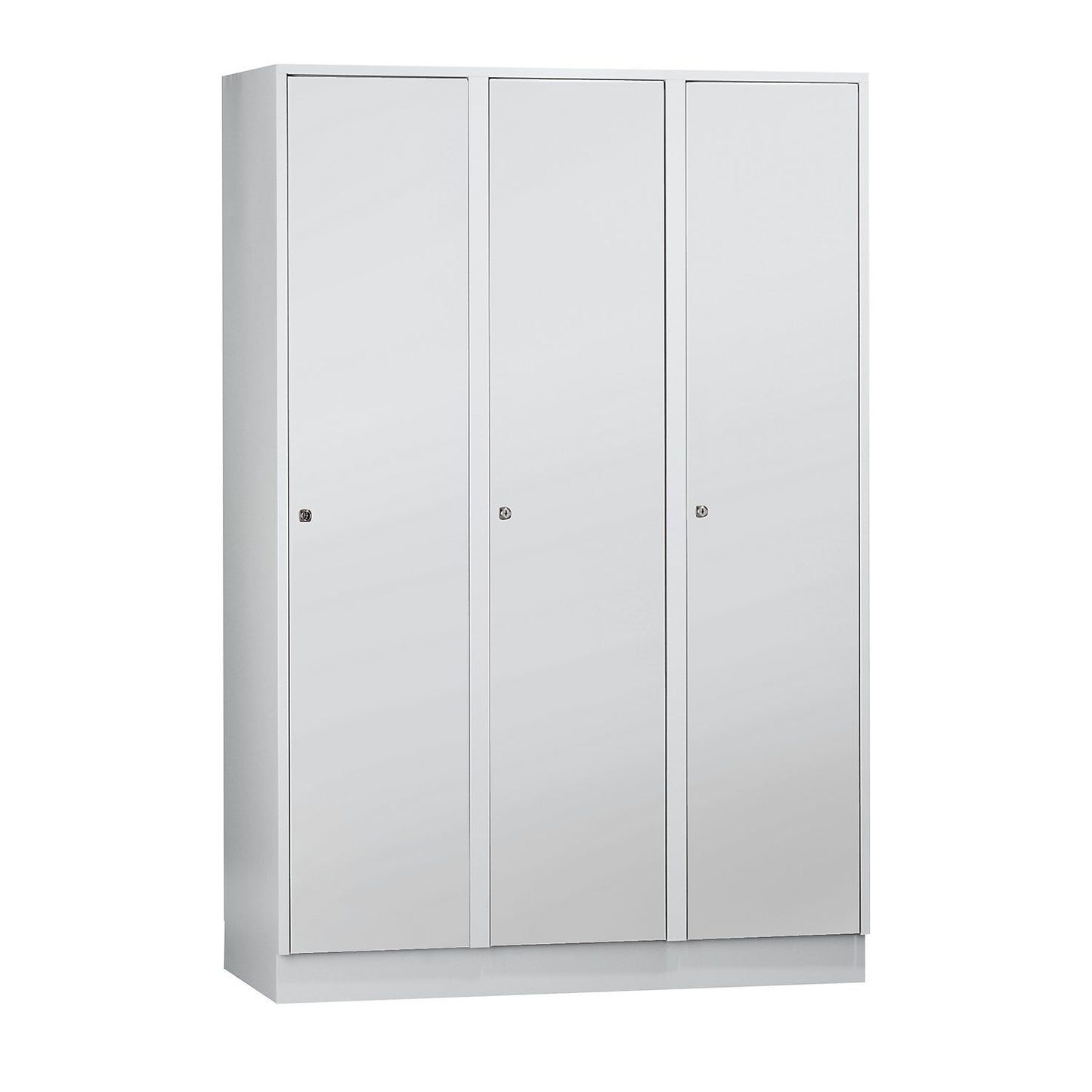 Munich locker, 3 compartments, light grey, W 1200 mm, with base plinth.