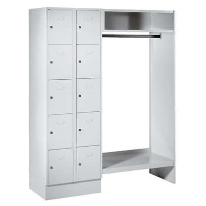 Dresden cloakroom locker system, 2 compartments on left, 1 coat rail, W 1470 mm, light grey.