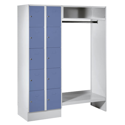 Dresden cloakroom locker system, 2 compartments on left, 1 coat rail, W 1470 mm, light grey / pigeon blue.