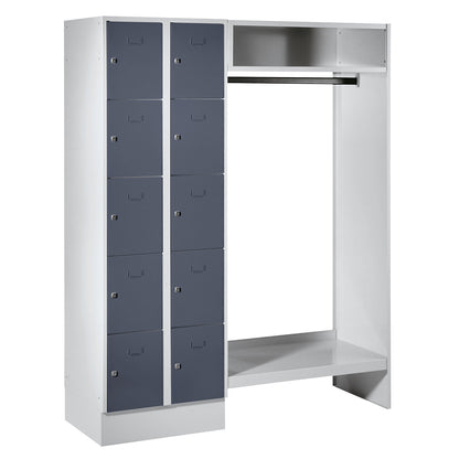Dresden cloakroom locker system, 2 compartments on left, 1 coat rail, W 1470 mm, light grey / basalt grey.