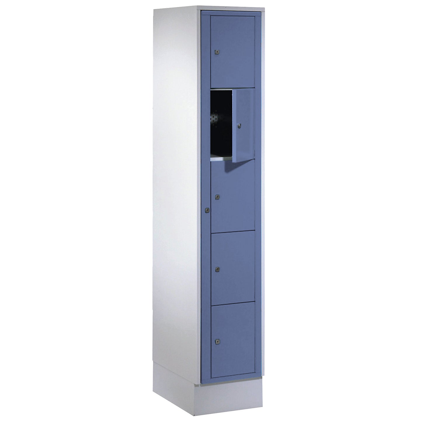 Laundry cabinet, HxWxD 1800 x 350 x 500 mm, 5 compartments, light grey / pigeon blue.