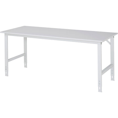 Work table, height adjustable, frame 60 x 30 mm, melamine coated panel, WxD 2000 x 800 mm, light grey.