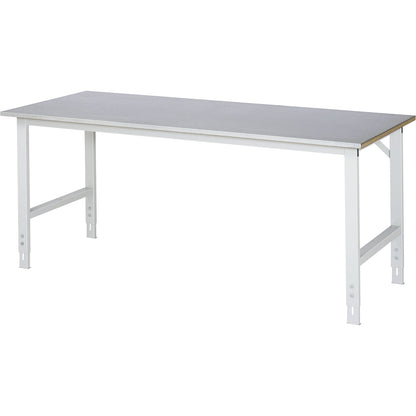 Work table, height adjustable, frame 60 x 30 mm, sheet steel panel, WxD 2000 x 800 mm, light grey.