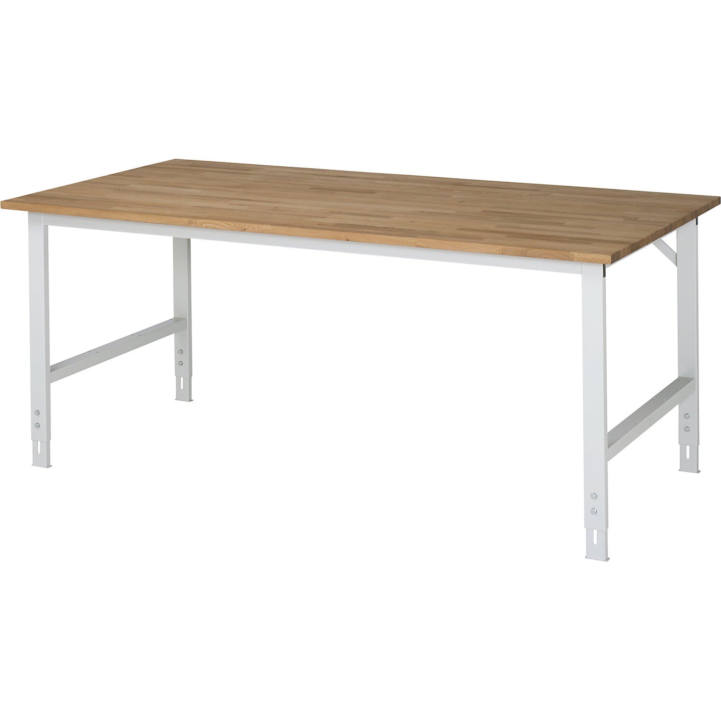 Work table, height adjustable, frame 60 x 30 mm, solid beech panel, WxD 2000 x 1000 mm, light grey.