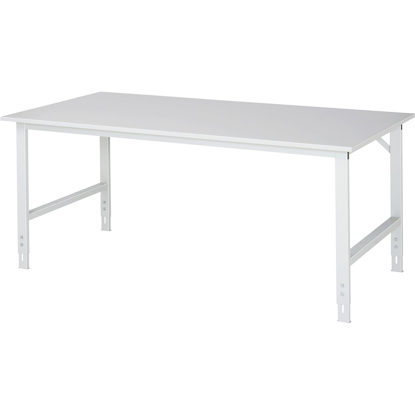 Work table, height adjustable, frame 60 x 30 mm, melamine coated panel, WxD 2000 x 1000 mm, light grey.