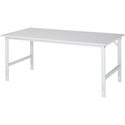 Work table, height adjustable, frame 60 x 30 mm, melamine coated panel, WxD 2000 x 1000 mm, light grey.