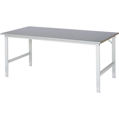 Work table, height adjustable, frame 60 x 30 mm, sheet steel panel, WxD 2000 x 1000 mm, light grey.
