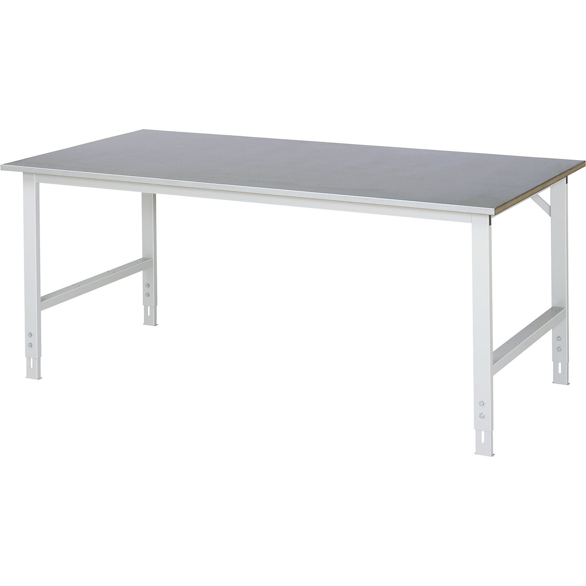 Work table, height adjustable, frame 60 x 30 mm, sheet steel panel, WxD 2000 x 1000 mm, light grey.