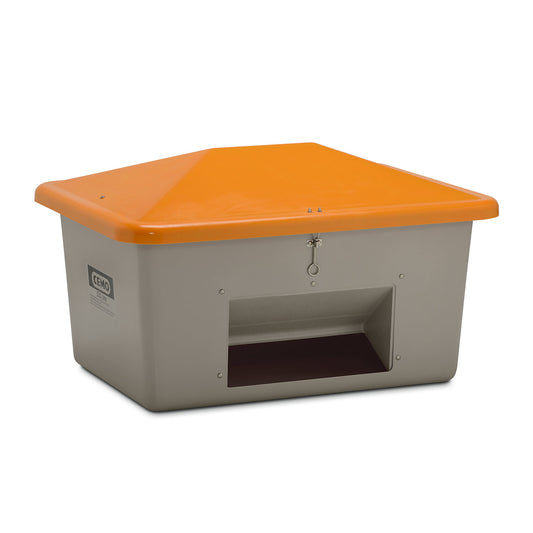 Grit container made of GRP, capacity 550 l, with dispenser opening, grey container.