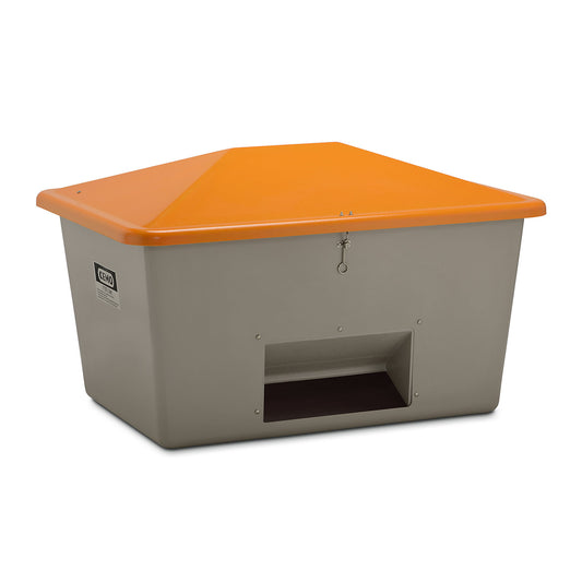 Grit container made of GRP, capacity 1100 l, with dispenser opening, grey container.