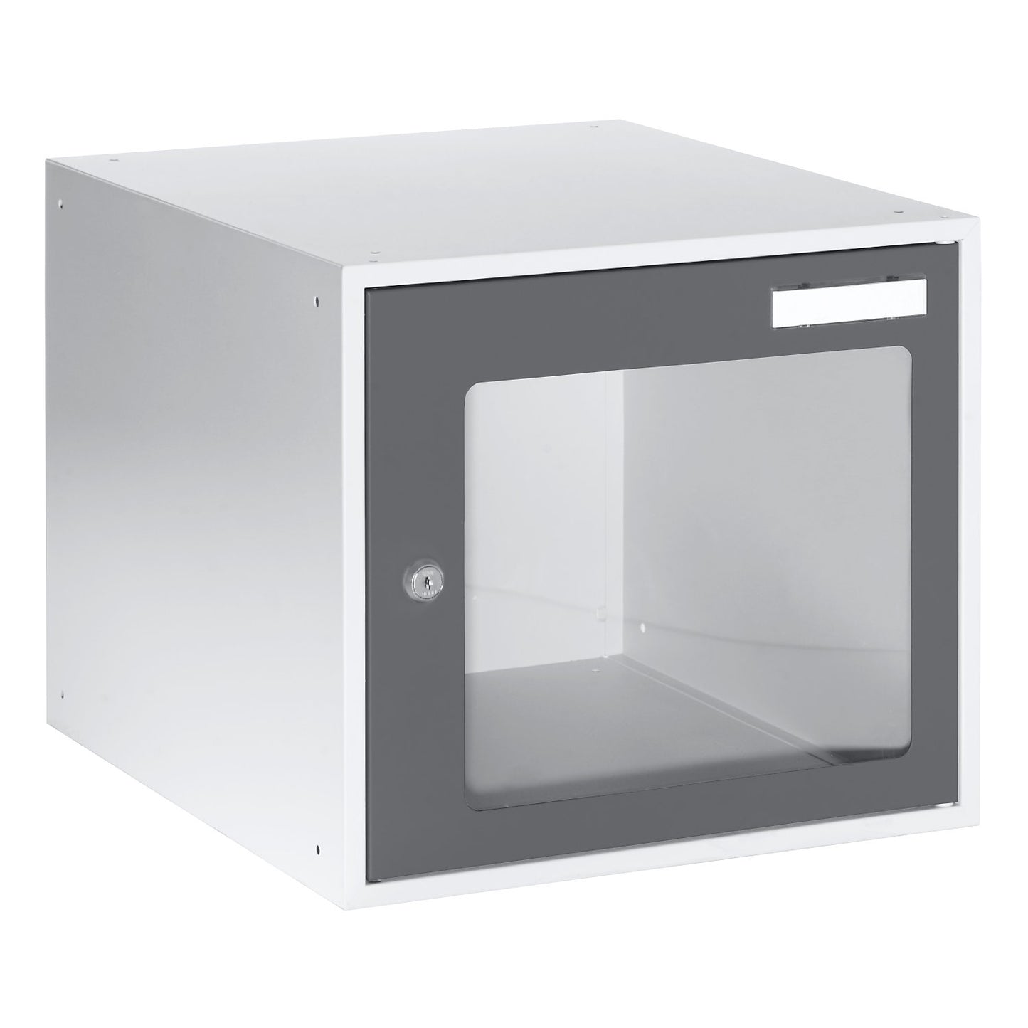Cube locker, HxWxD 350 x 400 x 450 mm, vision panel door, light grey / basalt grey.