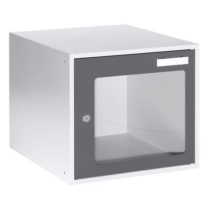 Cube locker, HxWxD 350 x 400 x 450 mm, vision panel door, light grey / basalt grey.