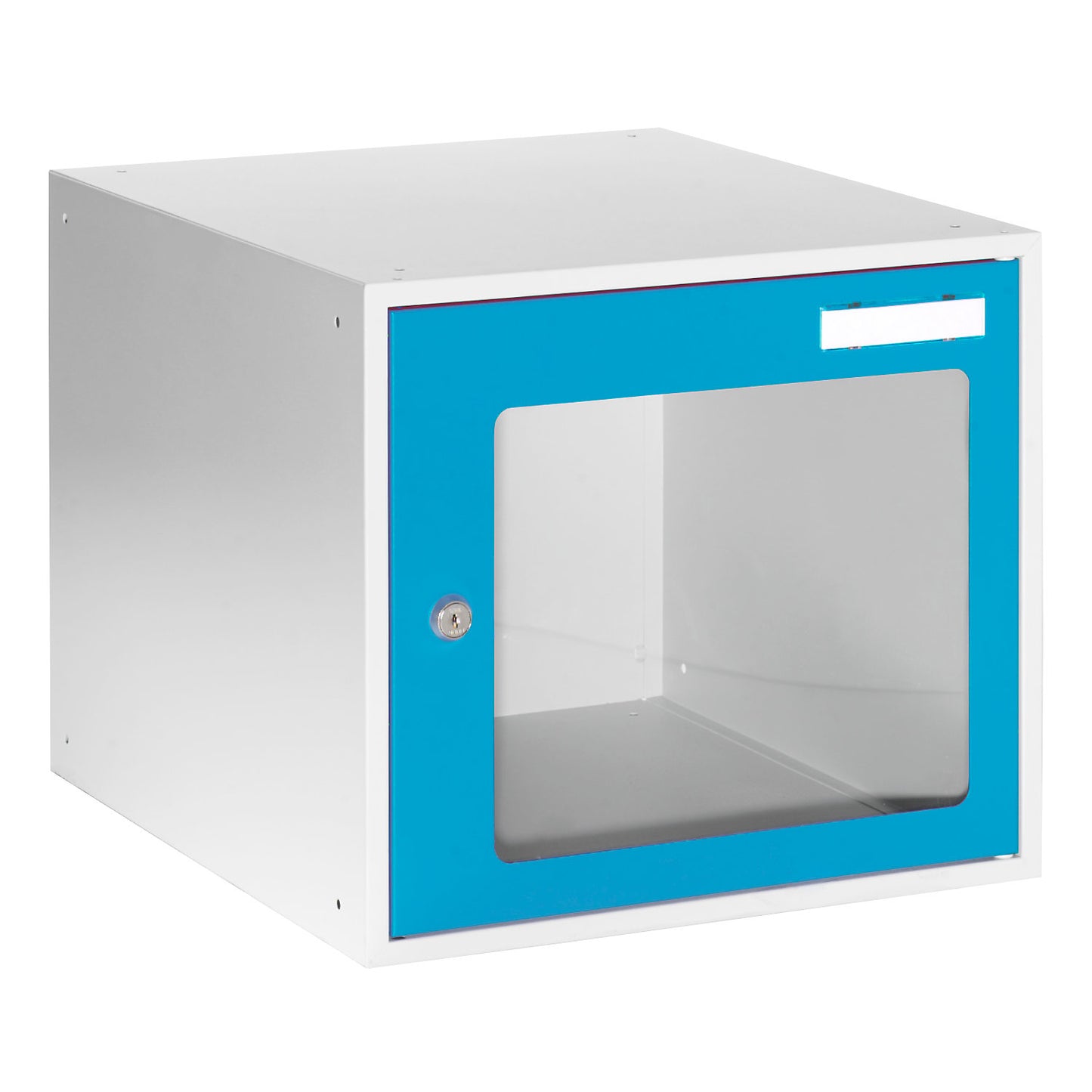 Cube locker, HxWxD 350 x 400 x 450 mm, vision panel door, light grey / light blue.