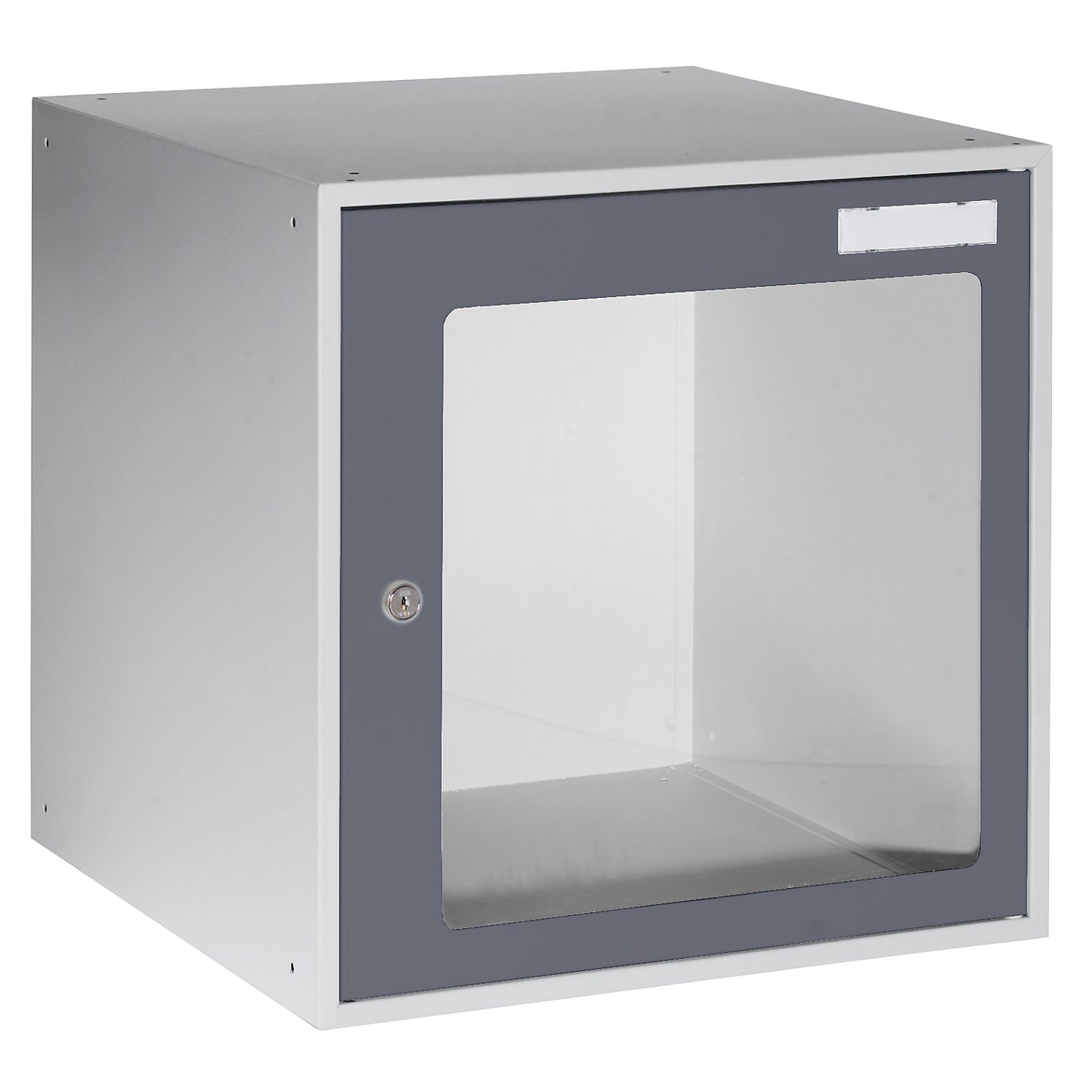 Cube locker, HxWxD 450 x 450 x 450 mm, vision panel door, light grey / basalt grey.