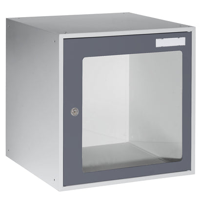 Cube locker, HxWxD 450 x 450 x 450 mm, vision panel door, light grey / basalt grey.