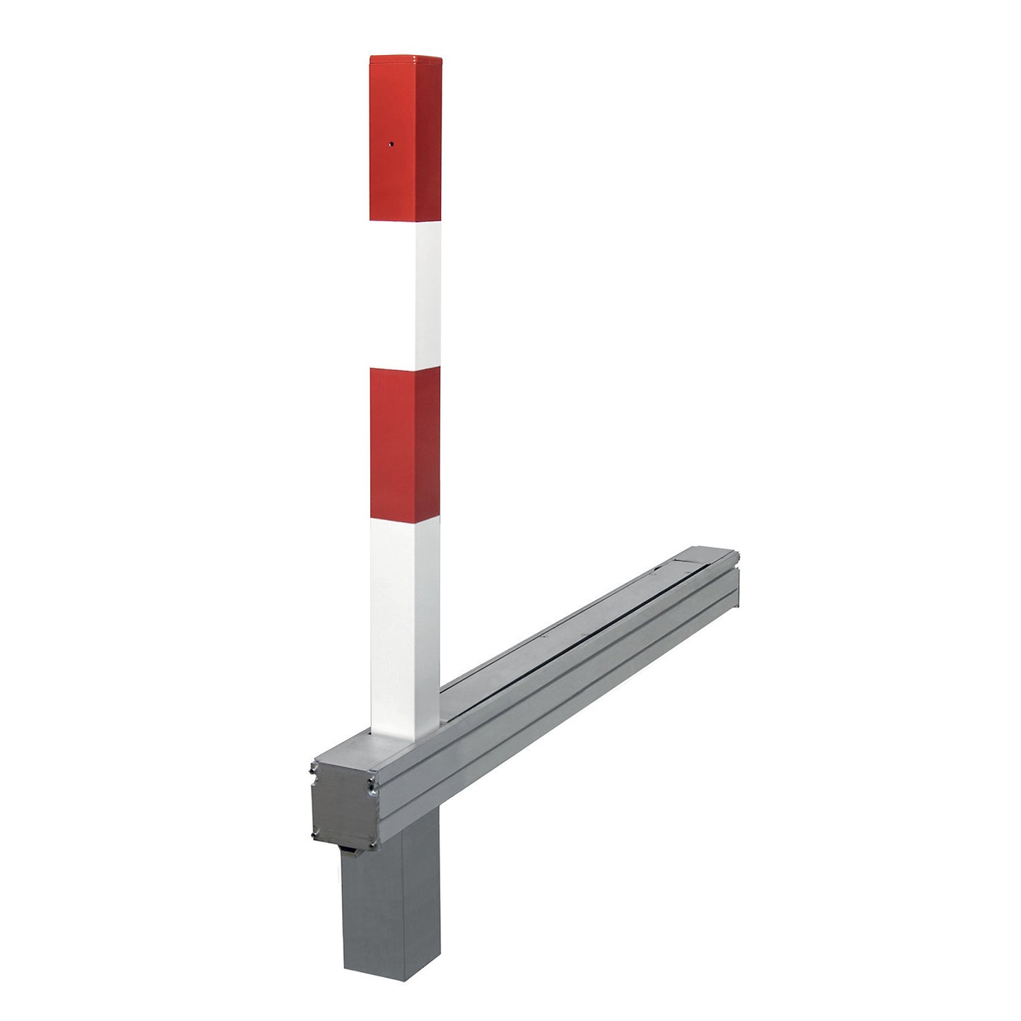 Folding barrier post, model A, with round cylinder lock, red-white.