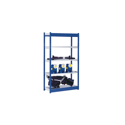 Stable boltless shelf unit, single sided, shelf unit height 2000 mm, blue / zinc-plated, shelf width 1025 mm, basic shelf unit, width x depth 1025 x 500 mm.
