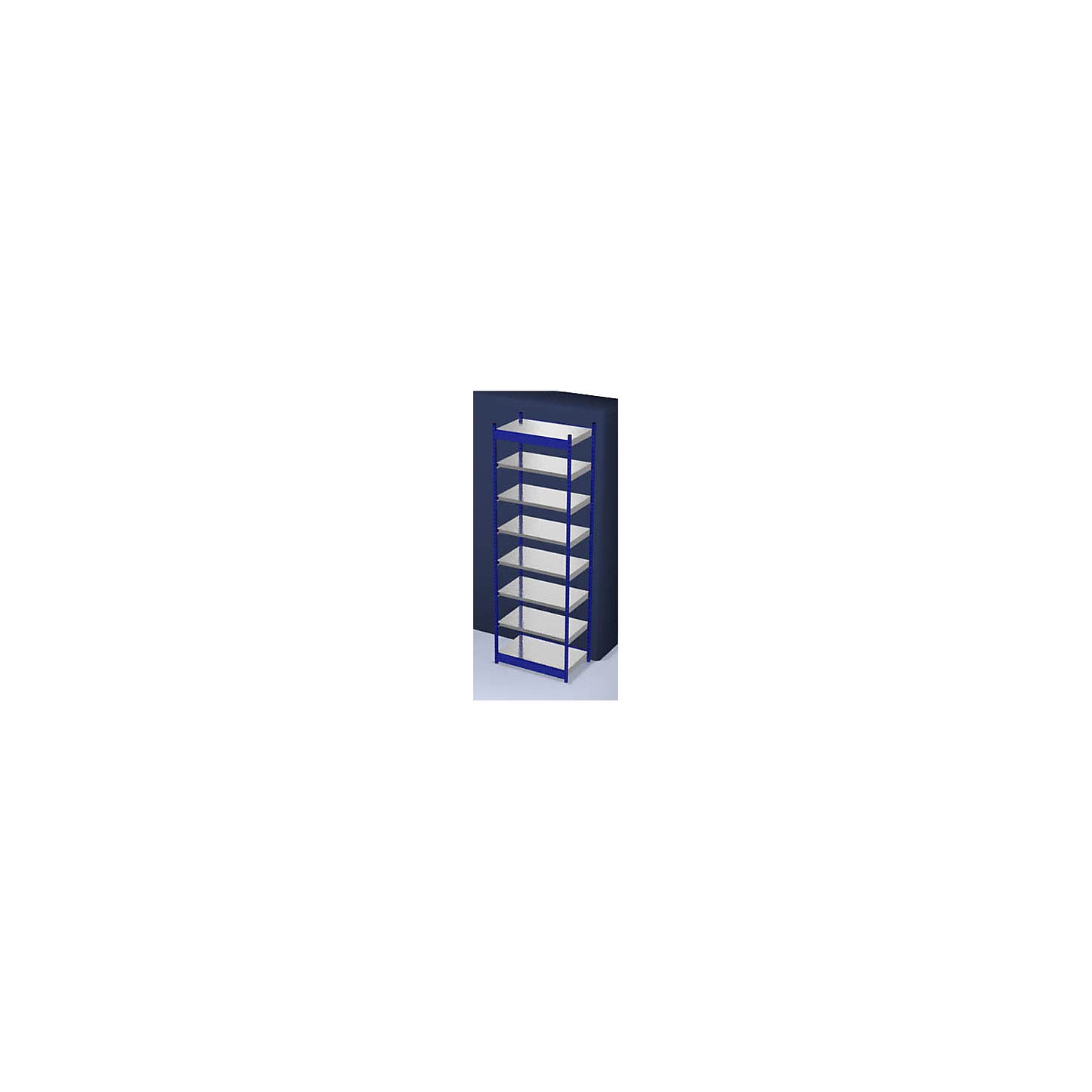 Stable boltless shelf unit, single sided, shelf unit height 3000 mm, blue / zinc-plated, shelf width 1025 mm, basic shelf unit, width x depth 1025 x 600 mm.