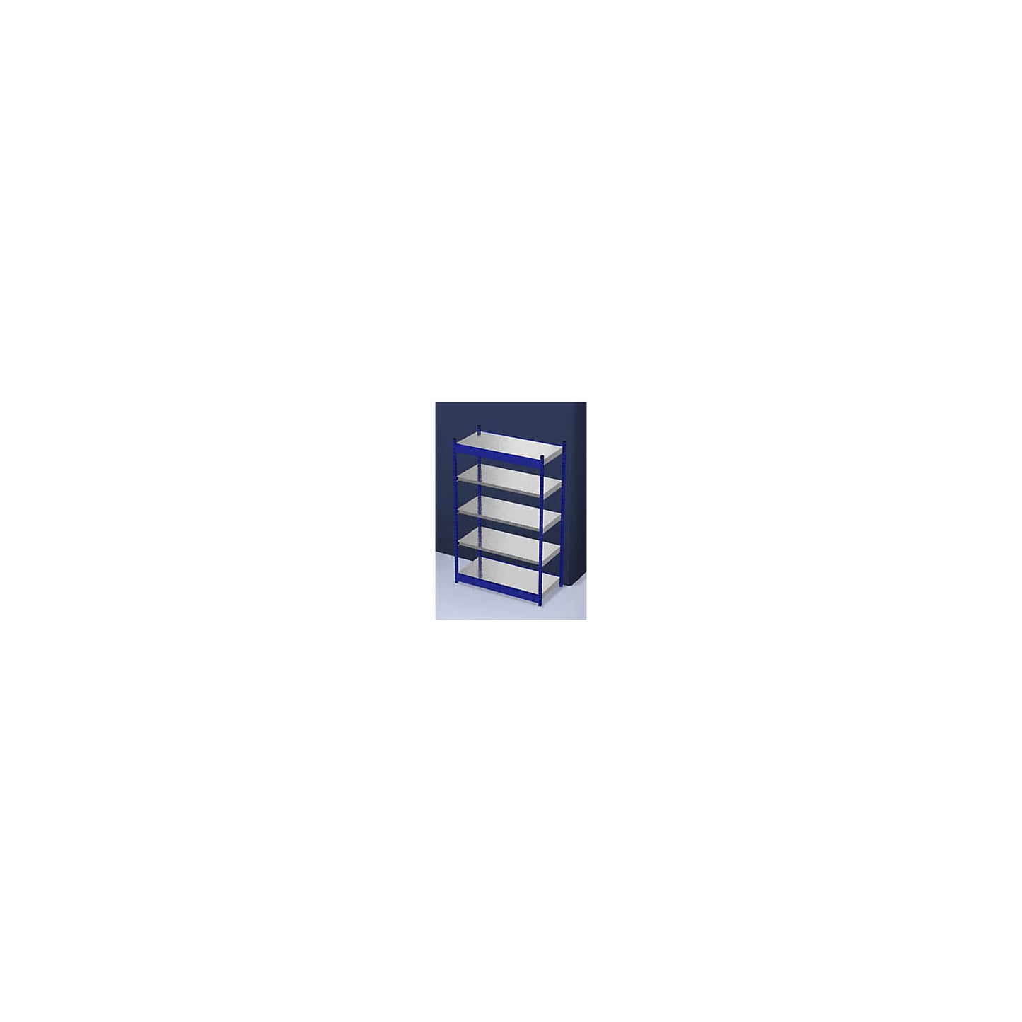 Stable boltless shelf unit, single sided, shelf unit height 2000 mm, blue / zinc-plated, shelf width 1325 mm, basic shelf unit, width x depth 1325 x 600 mm.