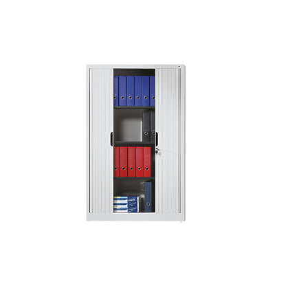 Roller shutter cupboard with horizontal shutter, HxWxD 1980 x 800 x 420 mm, 4 shelves, 5 file heights, light grey.