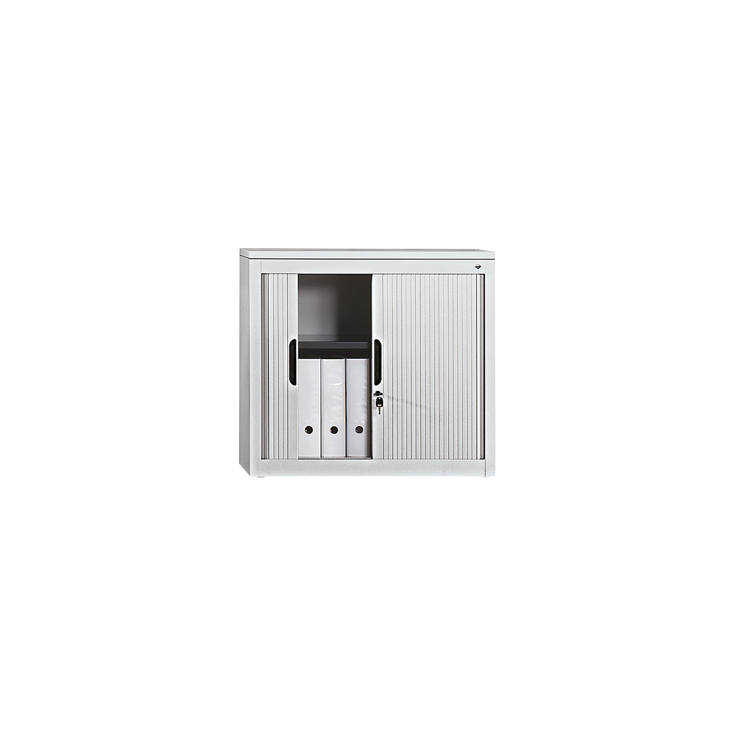 Roller shutter cupboard with horizontal shutter, HxWxD 720 x 800 x 420 mm, 1 shelf, 1.5 file heights, light grey.