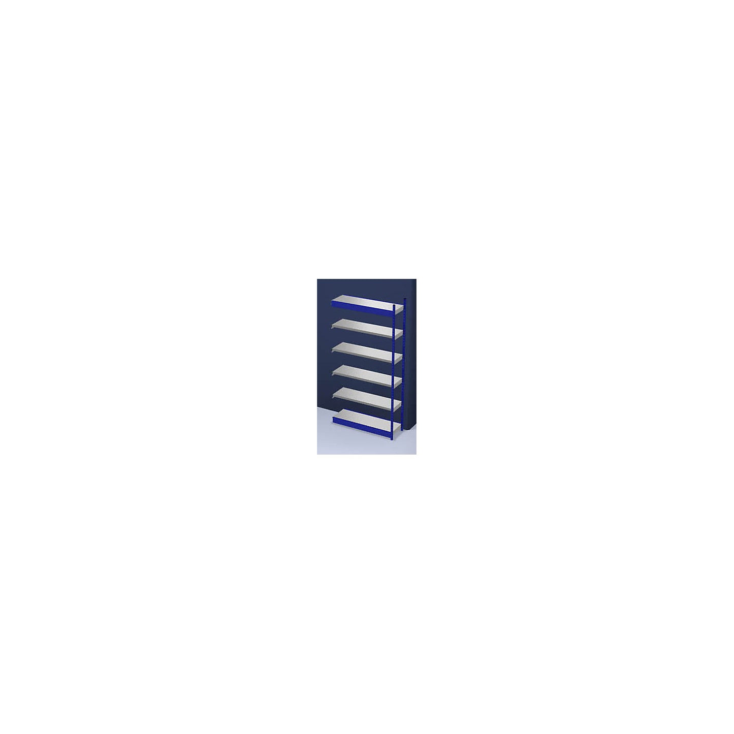 Stable boltless shelf unit, single sided, shelf unit height 2500 mm, blue / zinc-plated, shelf width 1325 mm, extension shelf unit, width x depth 1325 x 400 mm.