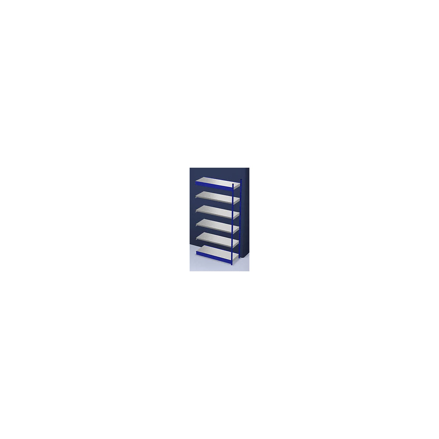 Stable boltless shelf unit, single sided, shelf unit height 2500 mm, blue / zinc-plated, shelf width 1325 mm, extension shelf unit, width x depth 1325 x 500 mm.